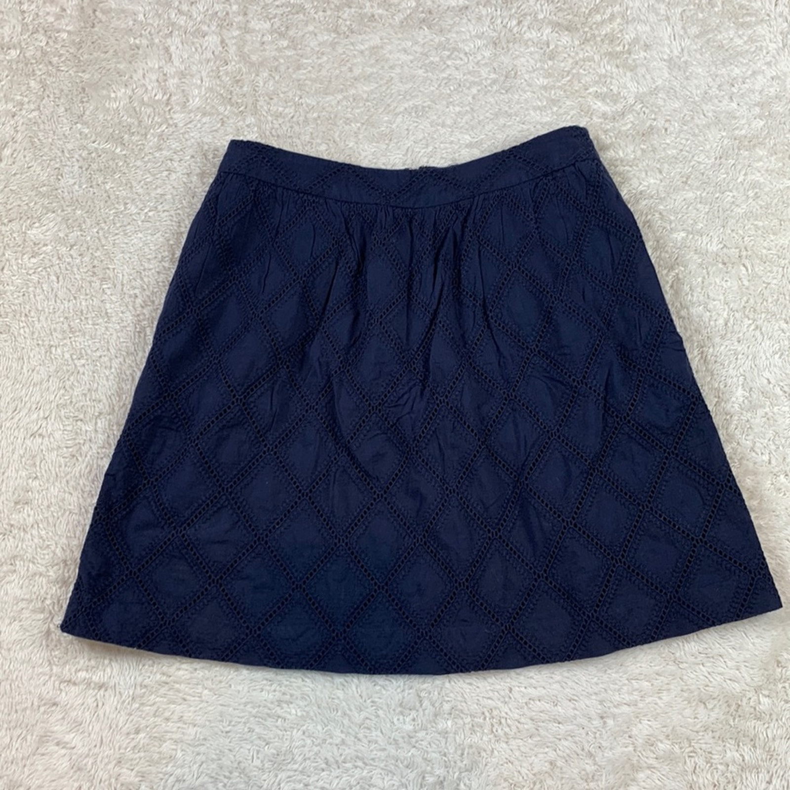 Tabitha Navy Blue Eyelet Cotton Mini Skirt, Size 2